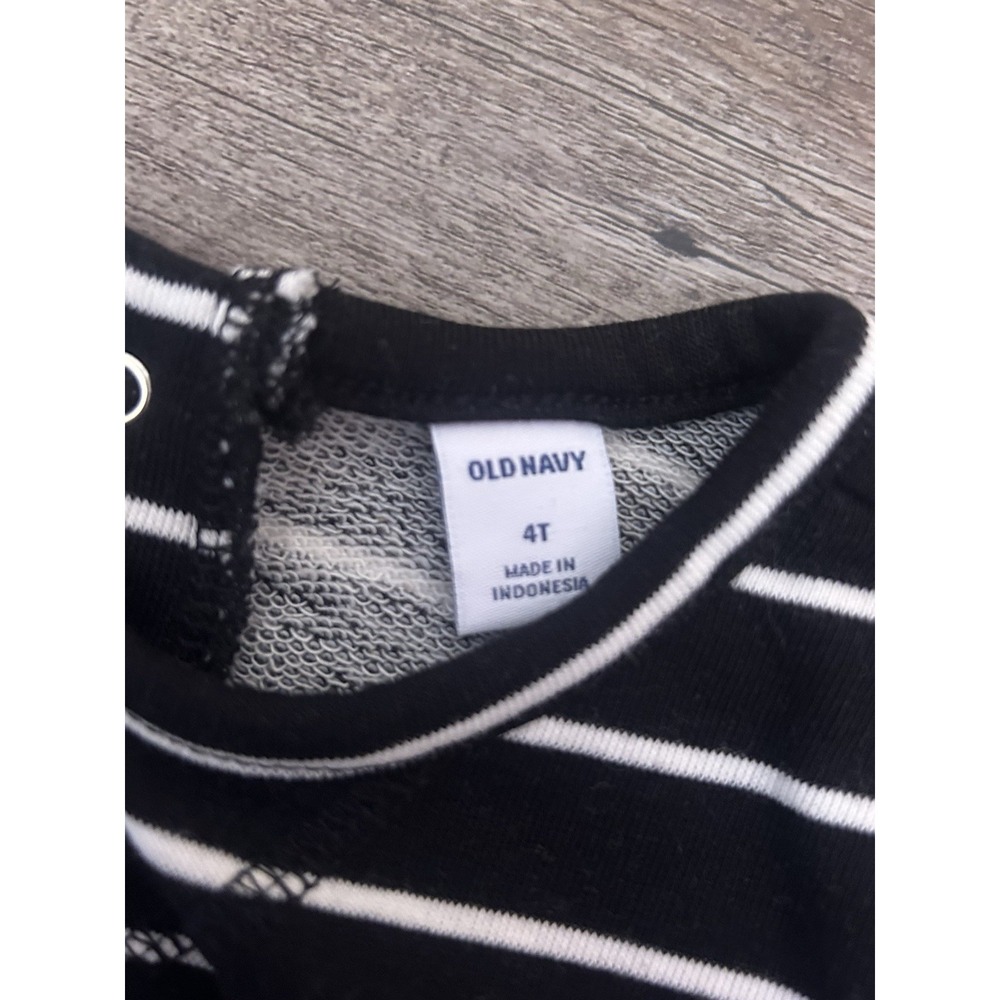 Old Navy 4T Black & White Striped Cotton Knit One-Piece Snap Crew Neck - Picture 3 of 4
